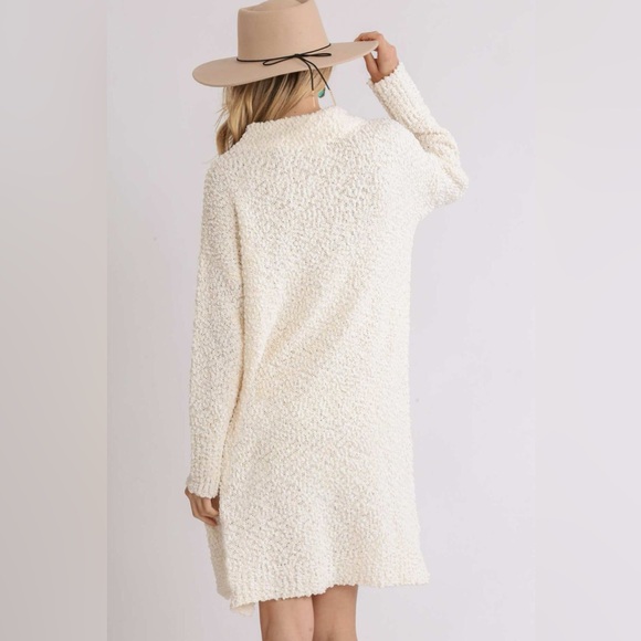 Umgee Full Size High Low Long Sleeve Boucle Sweater Dress Plus Size - Picture 2 of 5